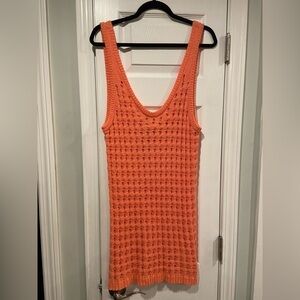 NWT Uncharted Threads Size L Coral Stretchy Knit Crochet Terry Cover Up Dress